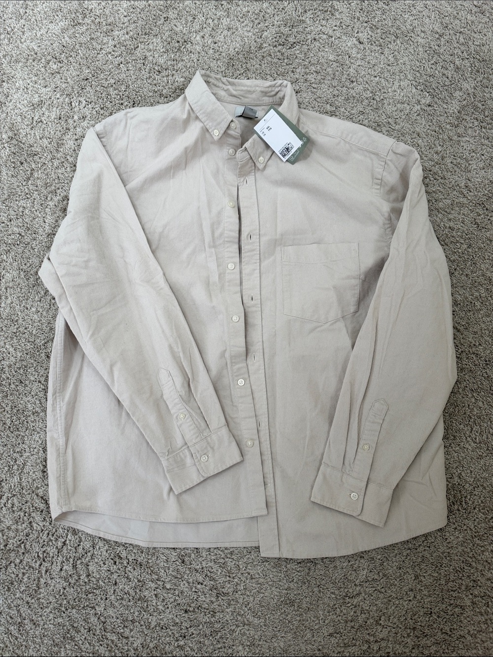 Men's Button-Down corduroy long Sleeve Shirt - Cream